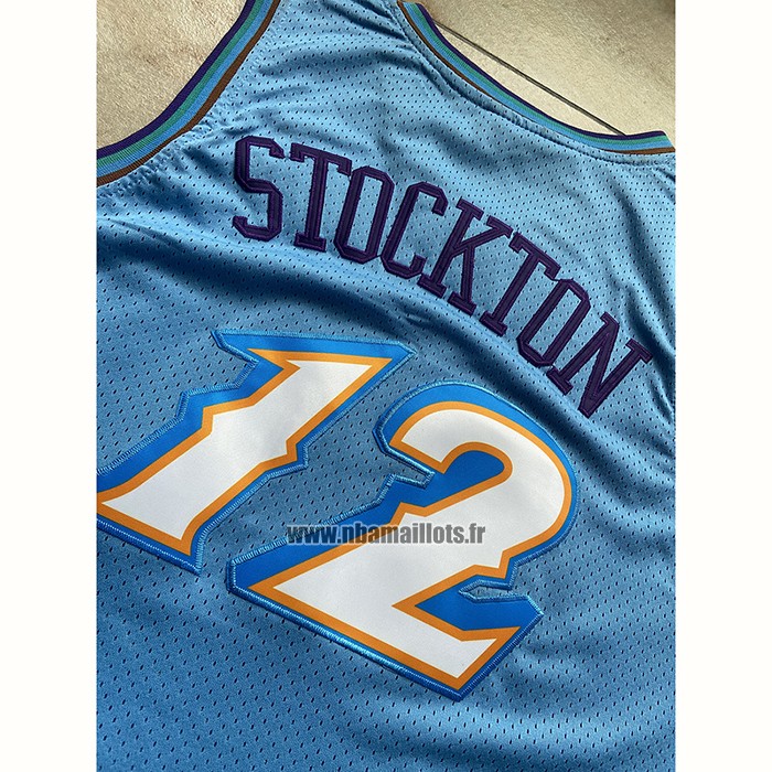 Maillot Utah Jazz John Stockton NO 12 Mitchell & Ness 1996-97 Bleu